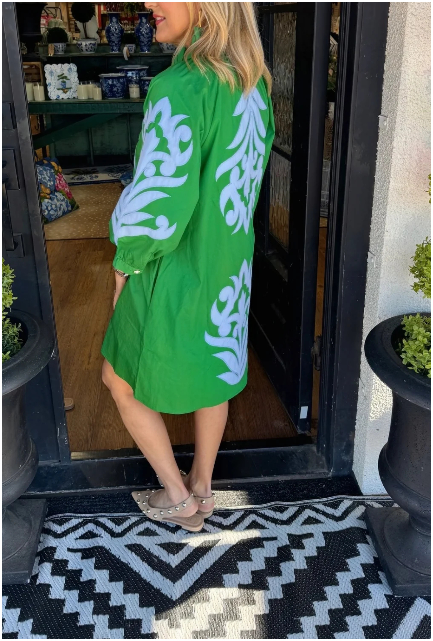 Kelly Green Contrast Printed Dress