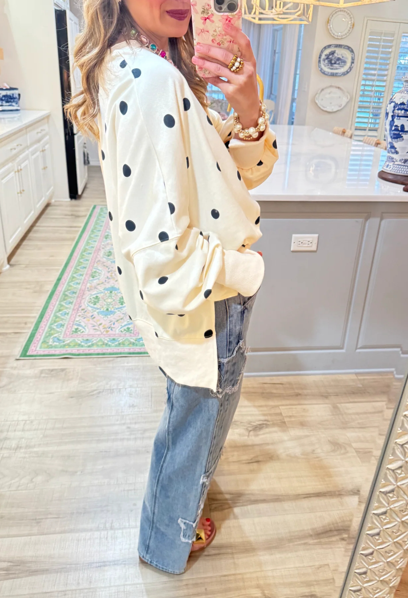 Polka dot French terry fabric oversized sweatshirt