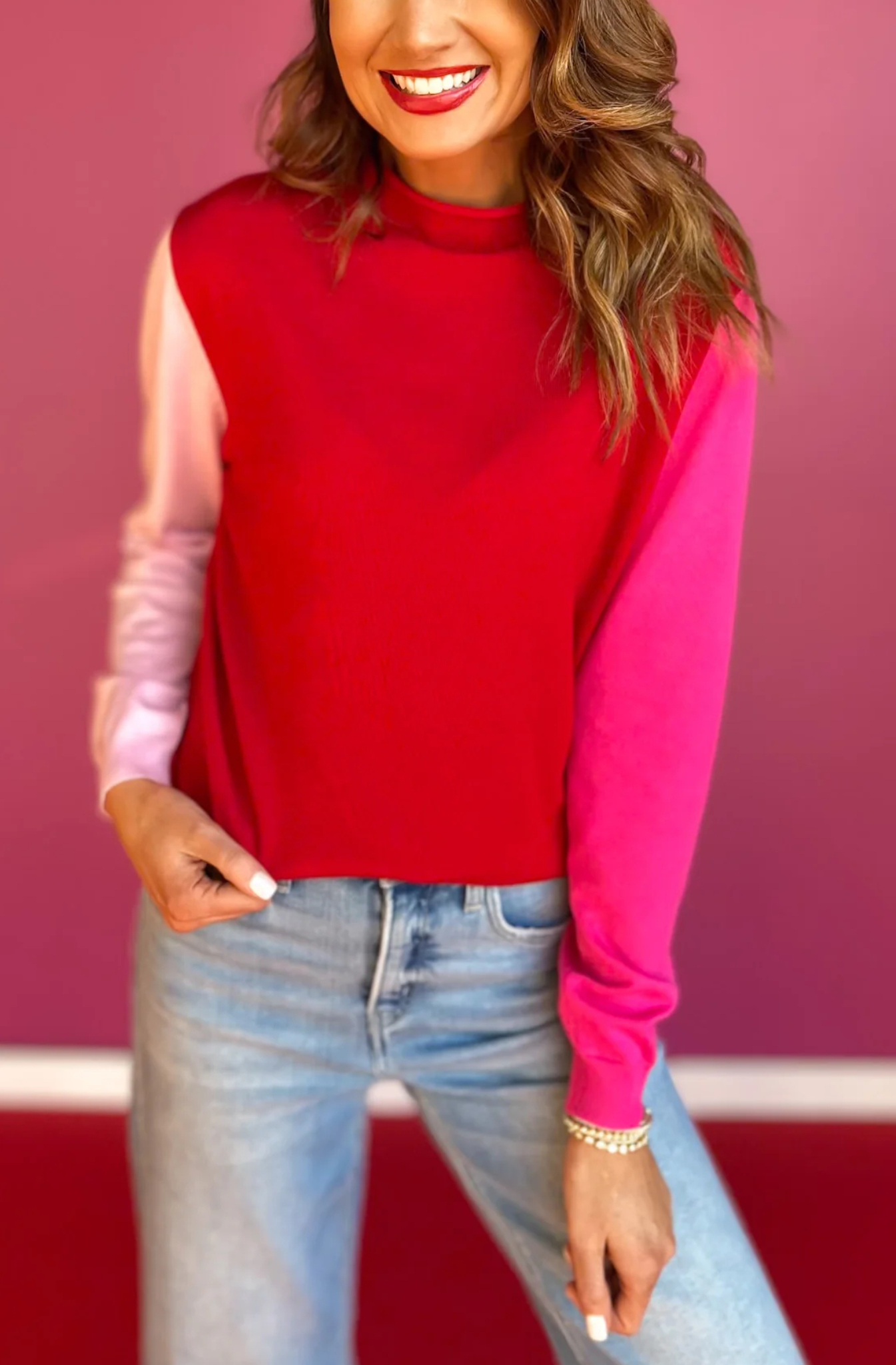 Colorblock Sweater In Red