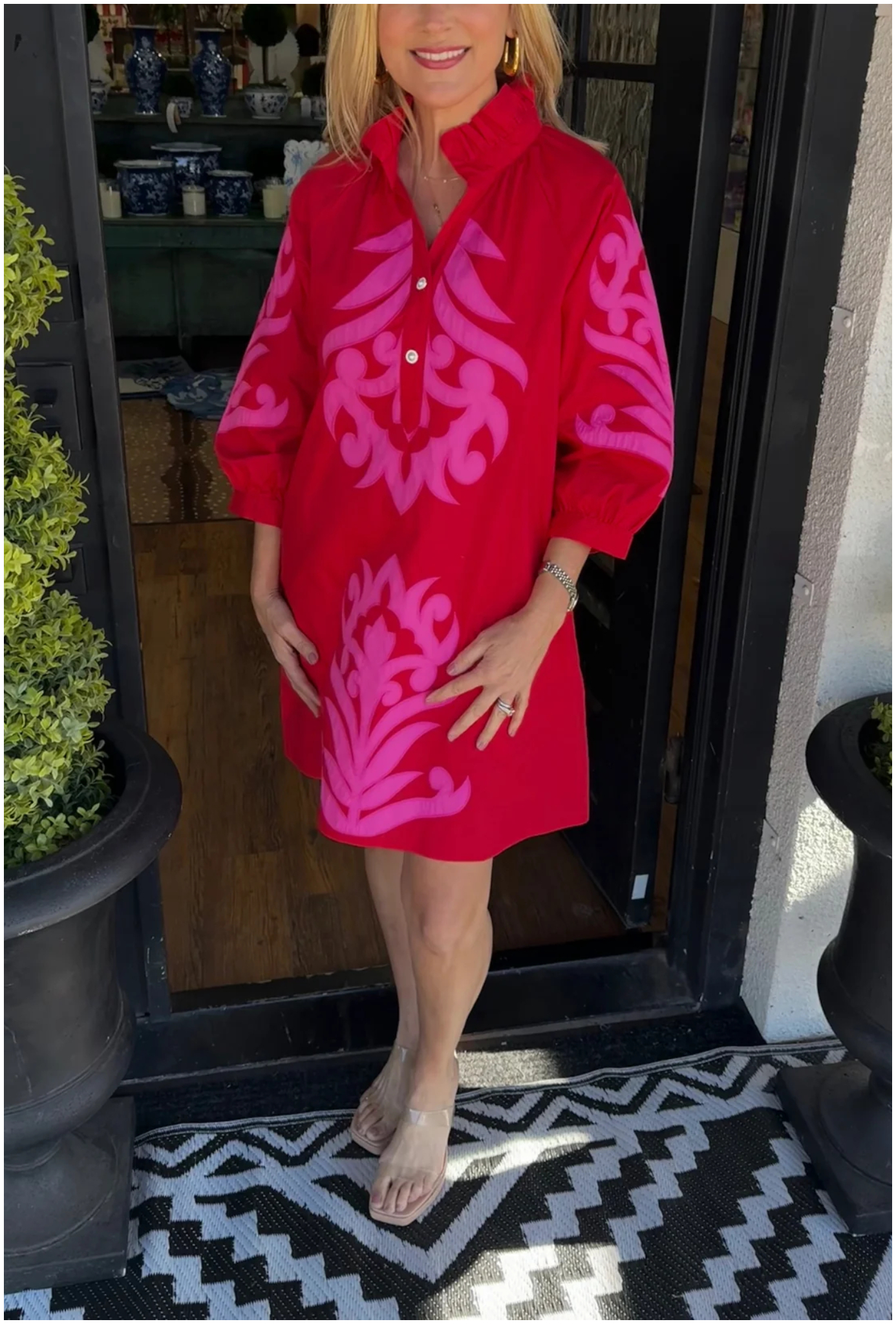 Kelly Green Contrast Printed Dress