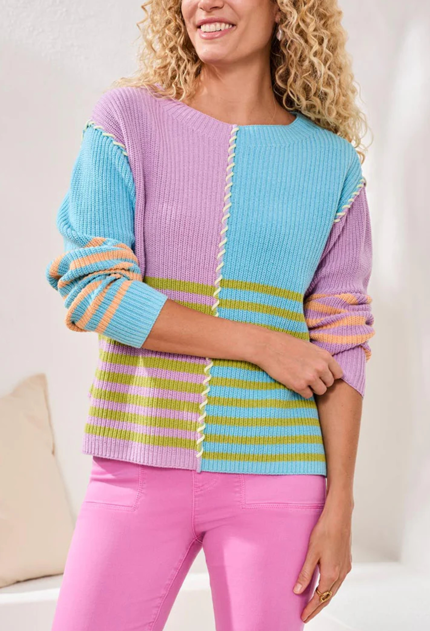 Stripe Textured Boat Neck Sweater