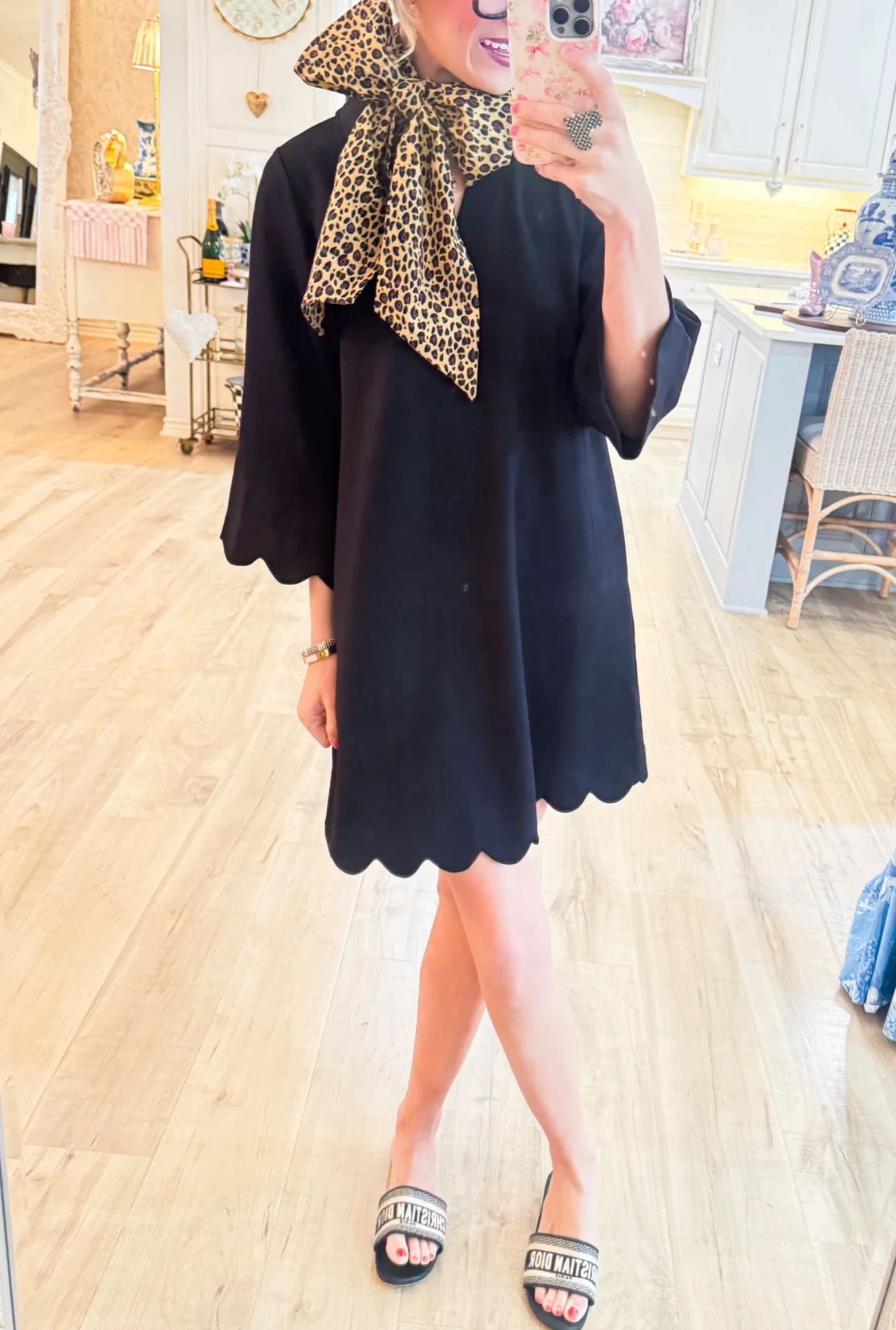 Black Scallop Hem Dress