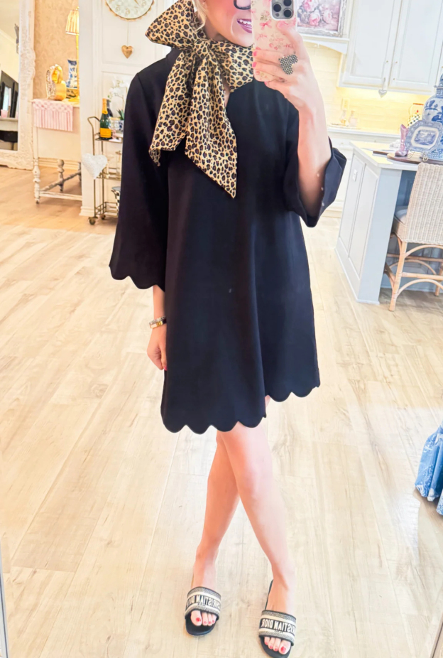 Black Scallop Hem Dress