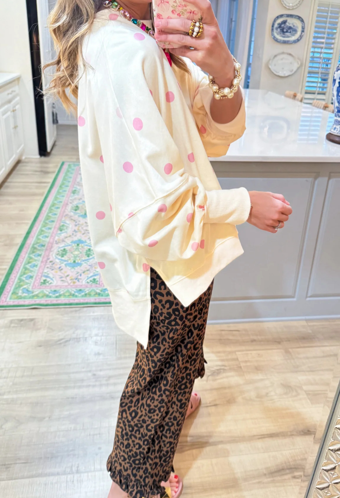 Polka dot French terry fabric oversized sweatshirt