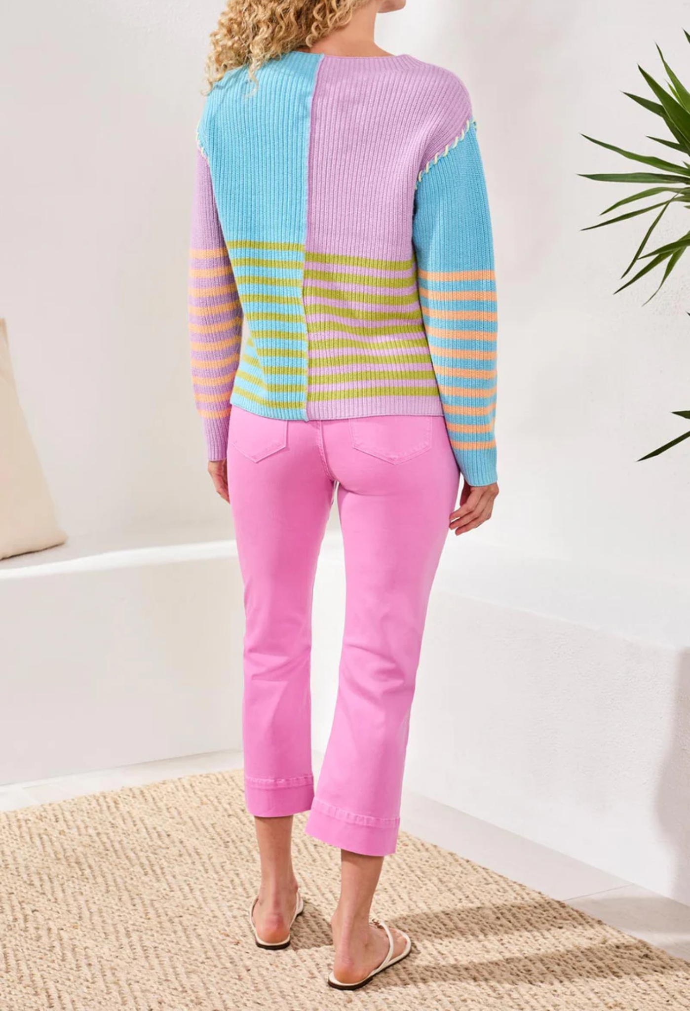 Stripe Textured Boat Neck Sweater
