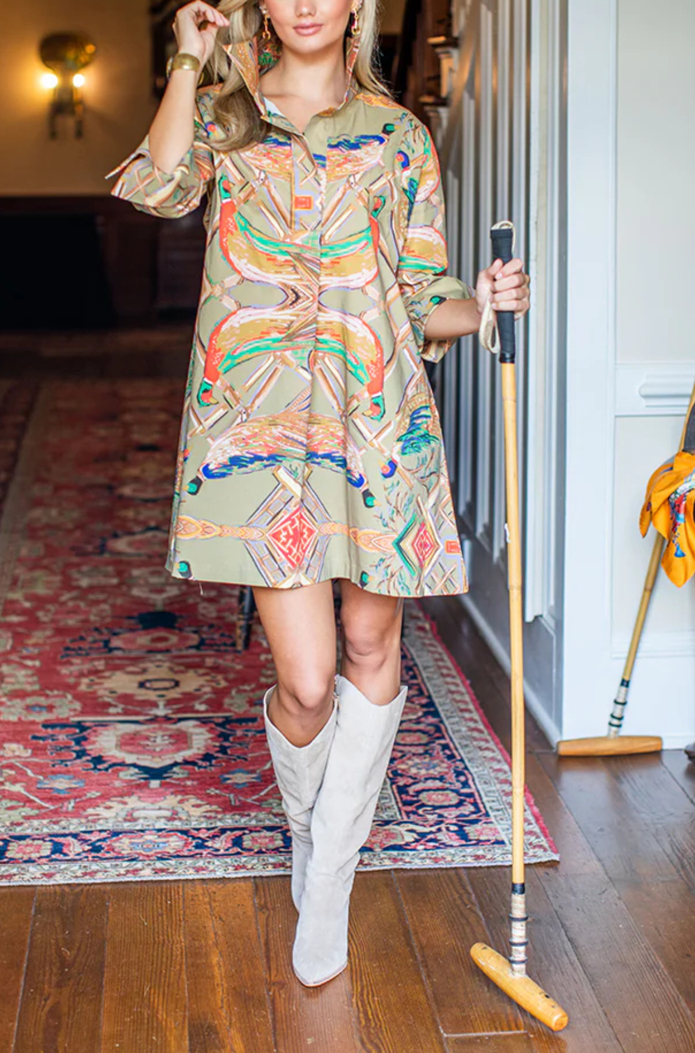 Printed short shirt dress