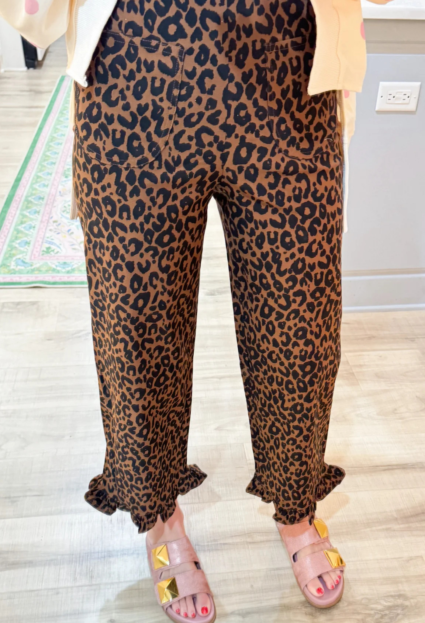 Leopard Ruffle Hem Pants