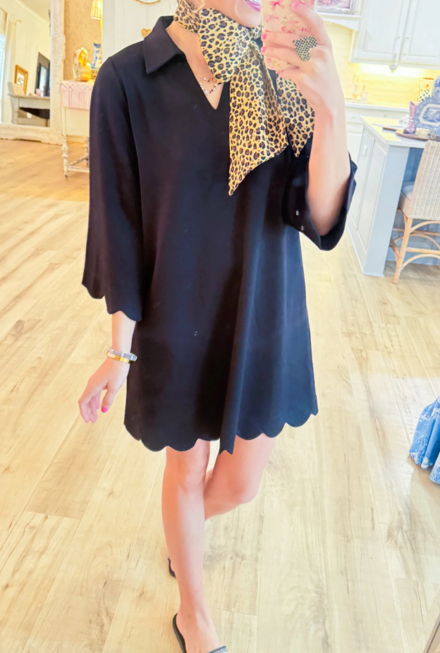 Black Scallop Hem Dress