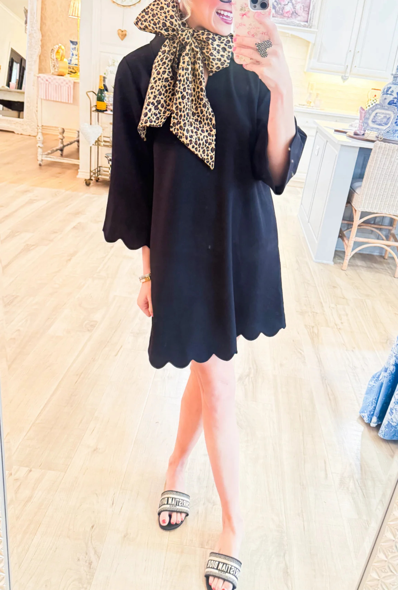 Black Scallop Hem Dress