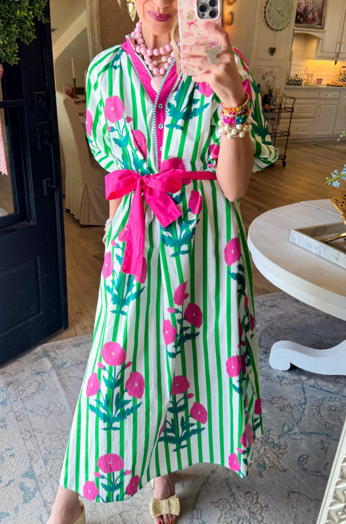 Green Mix Stripe Floral Maxi Dress