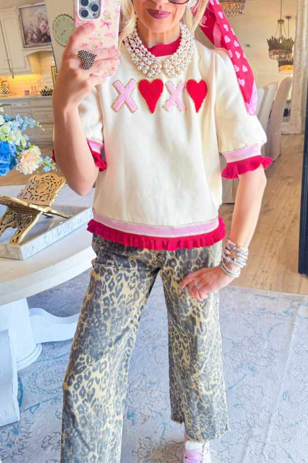 Cream and Red XOXO Heart Top