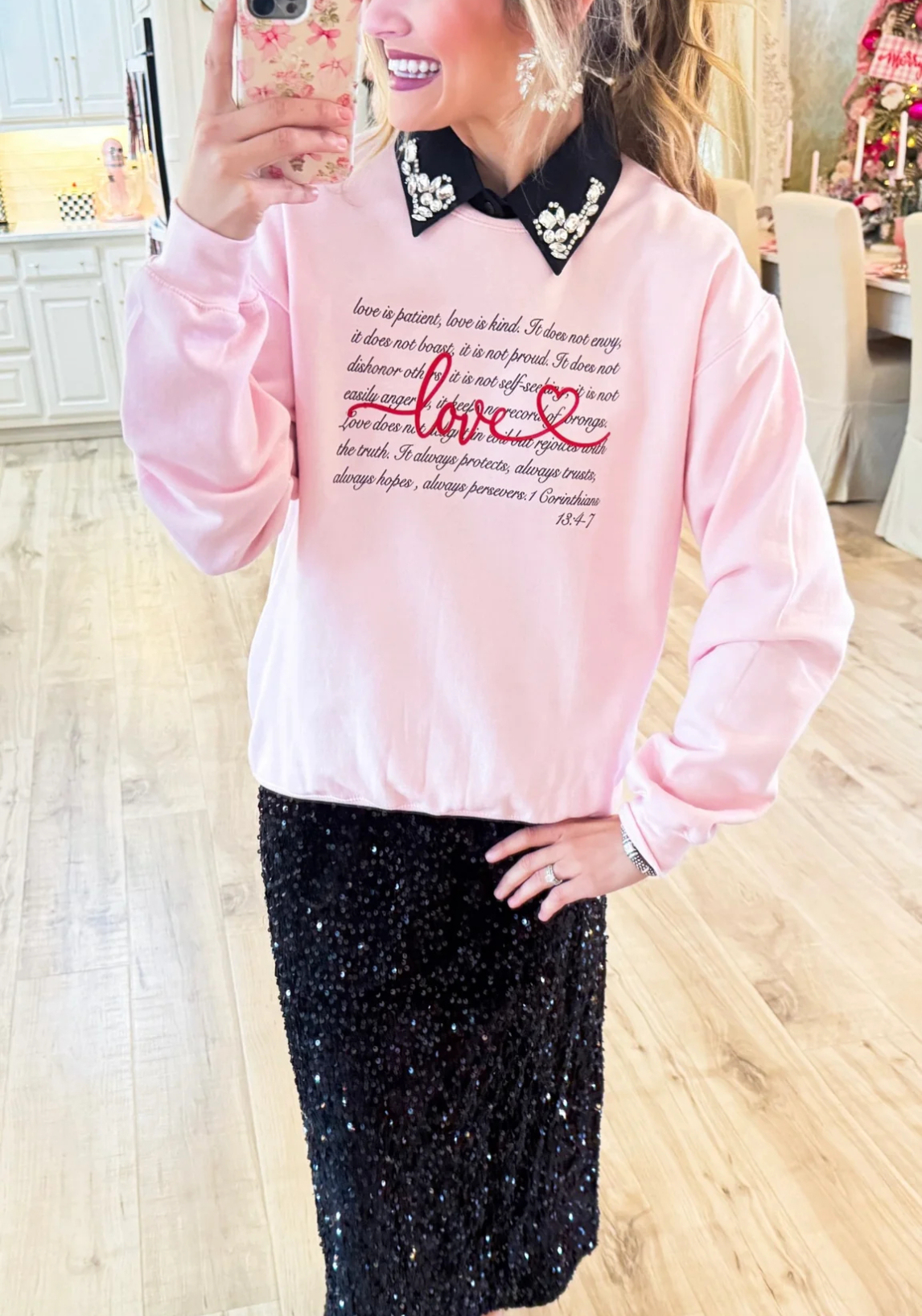 Pink 1 Corinthians 13:4-7 Sweatshirt