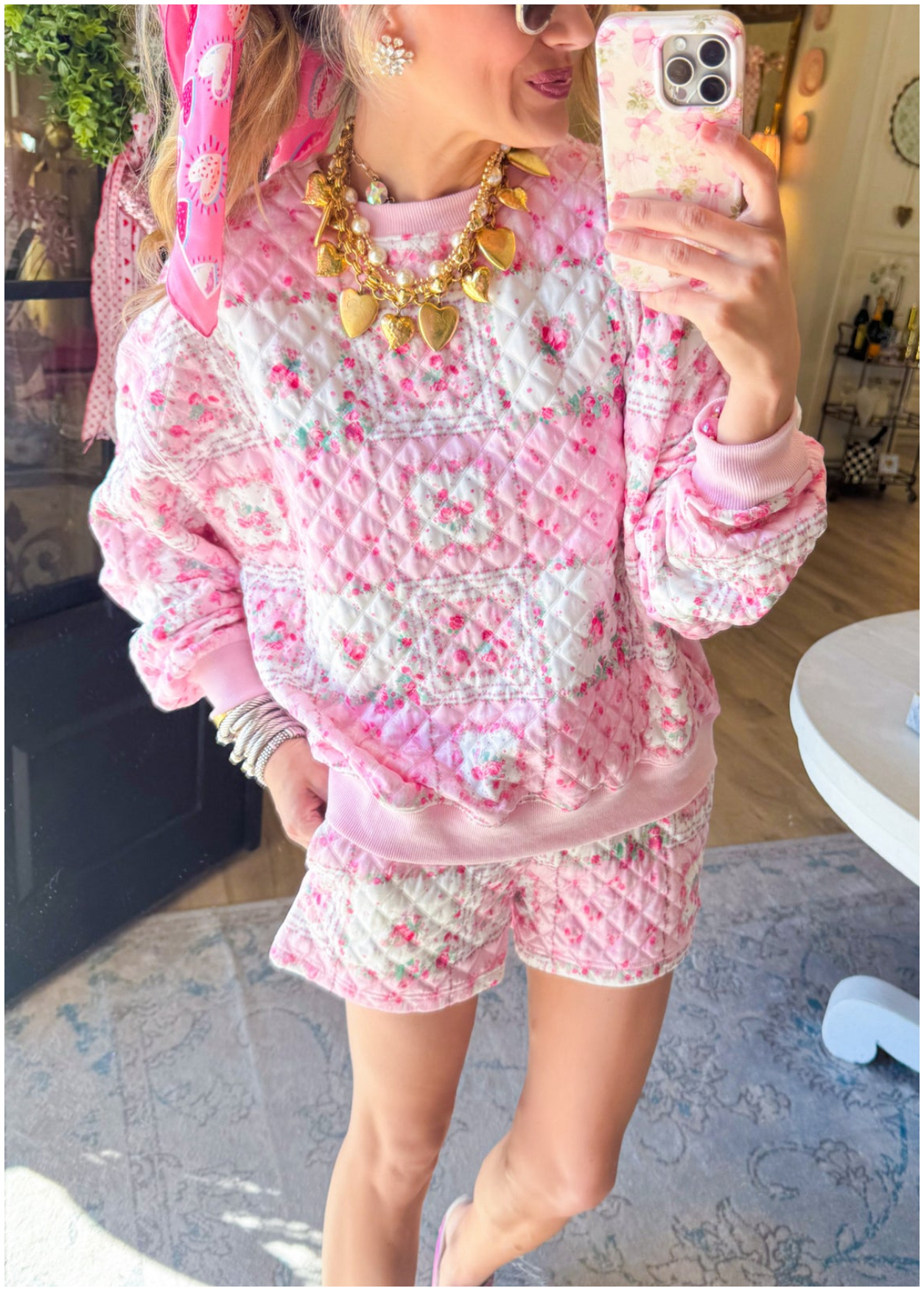 Pink and White Floral Short Set