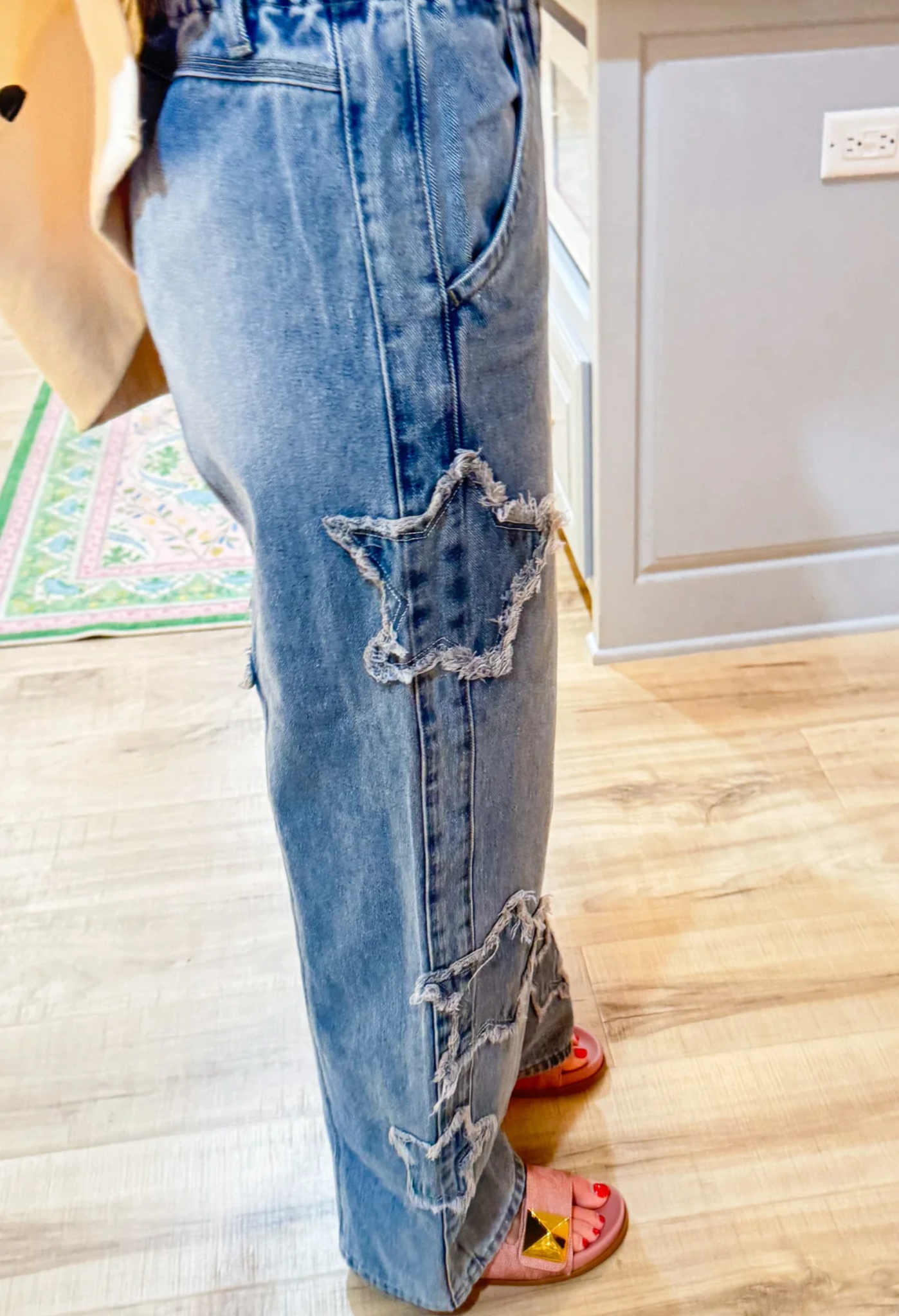Denim Star Patch Wide Leg Pants