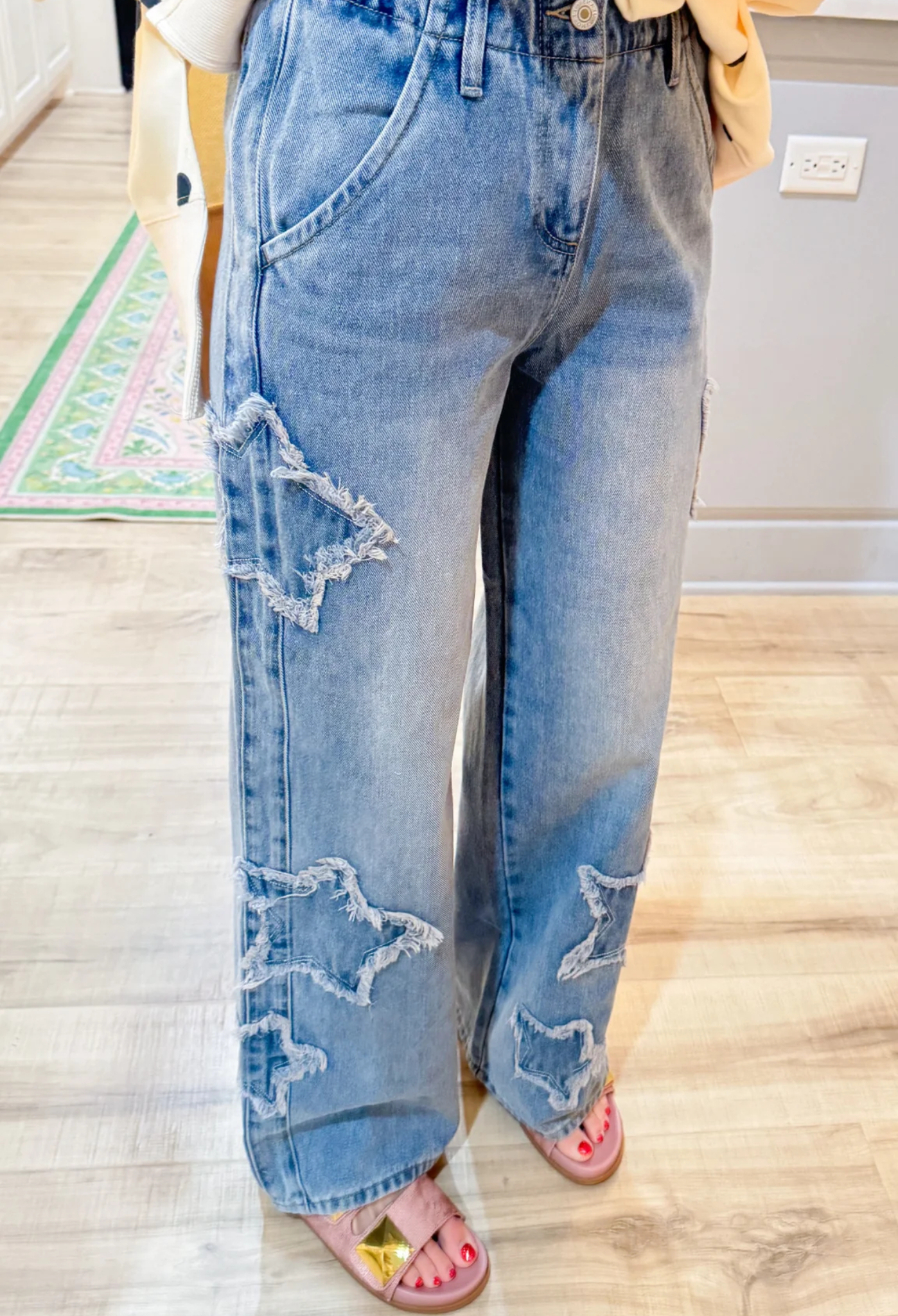 Denim Star Patch Wide Leg Pants