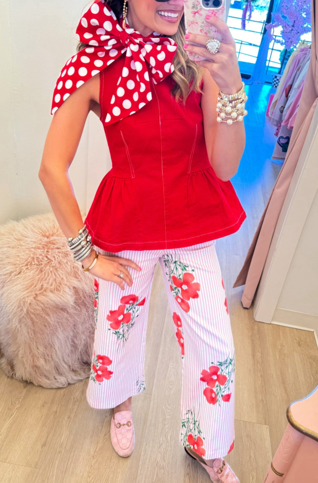 Red Sleeveless Flare Top