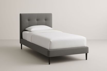 Letto singolo grigio in tessuto con struttura in legno massiccio 200x90x100 cm