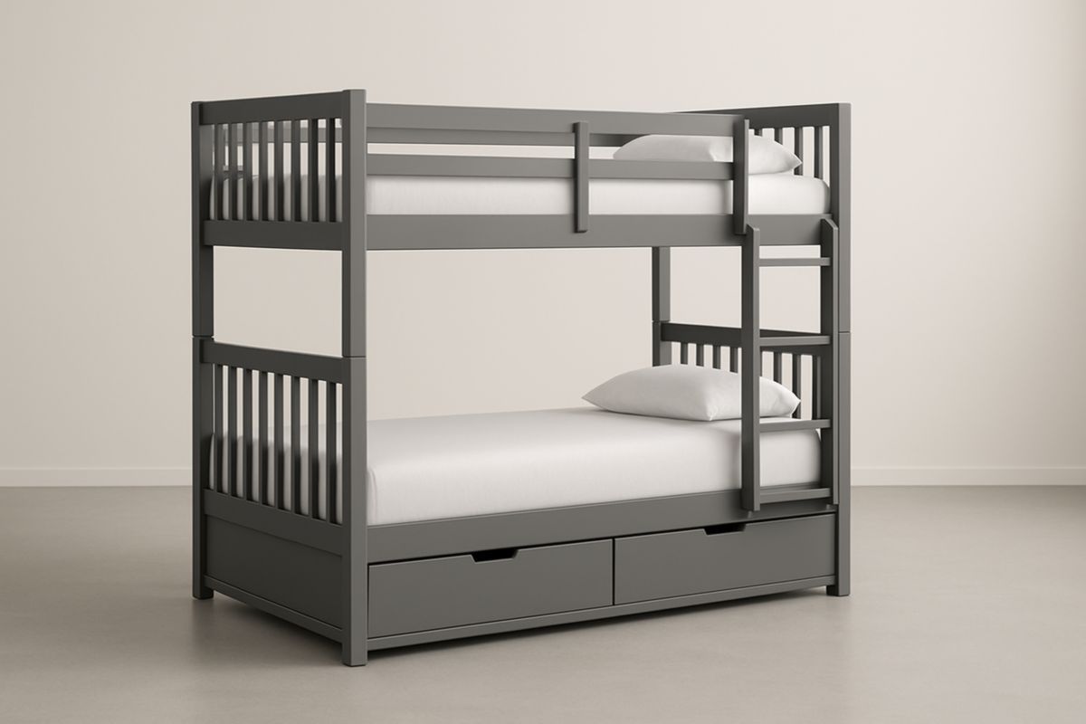 Letto a castello in legno massello con cassetti Grigio