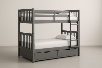 Letto a castello in legno massello con cassetti Grigio