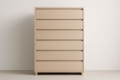 Cassettiera in legno beige MDF a sei cassetti