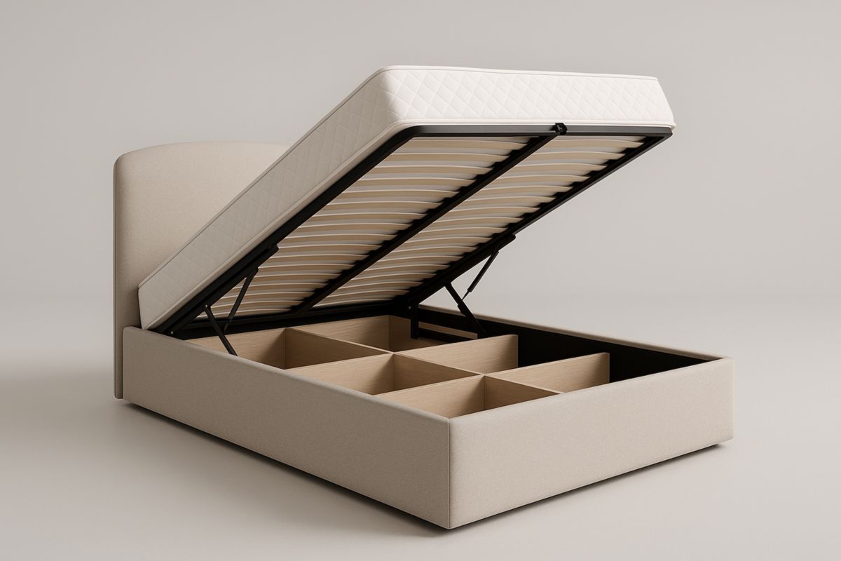 Letto Contenitore in Tessuto Beige con Spazio di Stoccaggio 200x160x35 cm, senza materasso