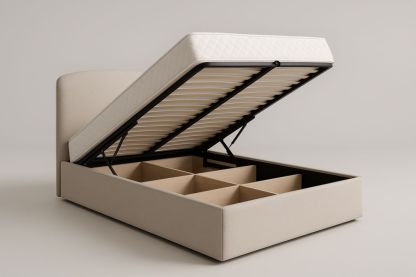 Letto Contenitore in Tessuto Beige con Spazio di Stoccaggio 200x160x35 cm, senza materasso