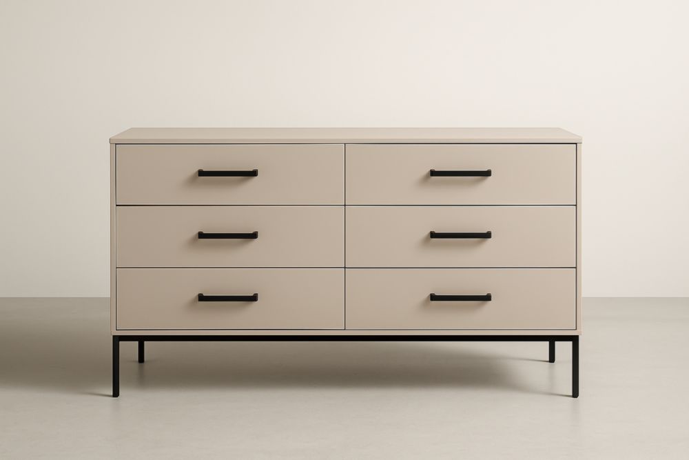 Cassettiera 6 cassetti in MDF e Acciaio Beige