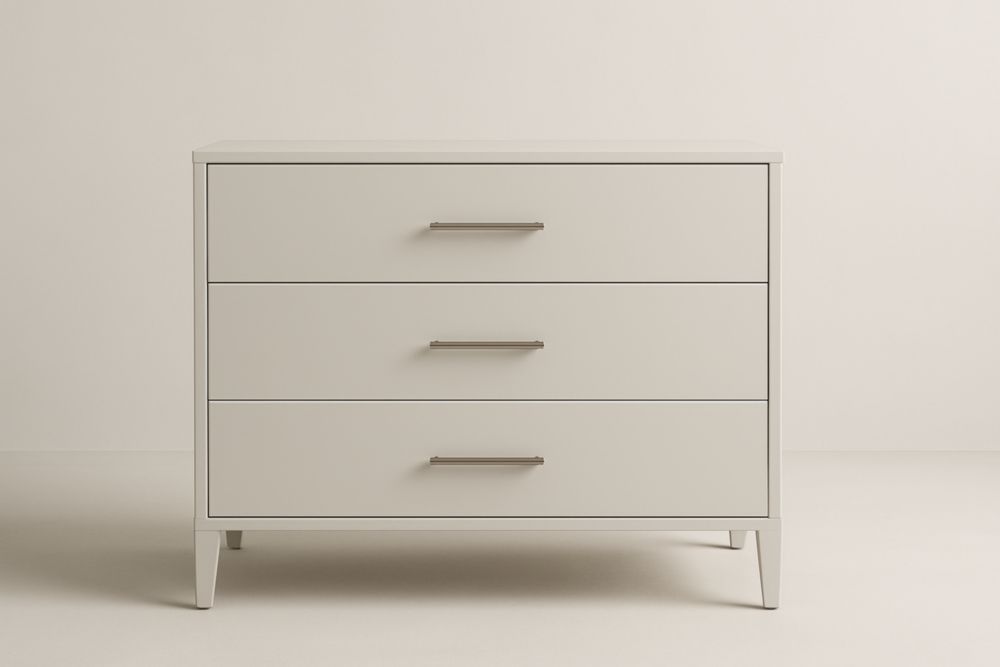 Cassettiera a 3 cassetti in MDF con maniglie in acciaio, bianca