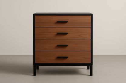 Cassettiera a 4 cassetti in legno MDF e acciaio, nero/marrone