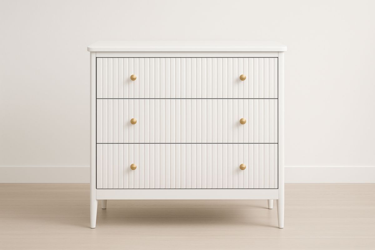 Cassettiera in MDF Bianco con Pomelli in Legno