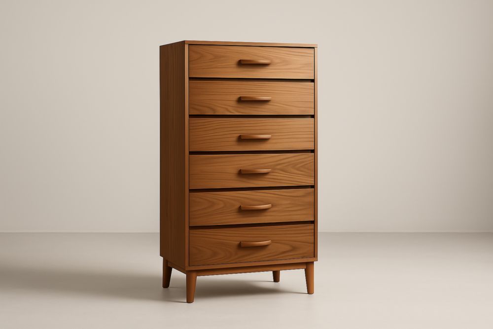 Cassettiera alta 6 cassetti in legno massello marrone