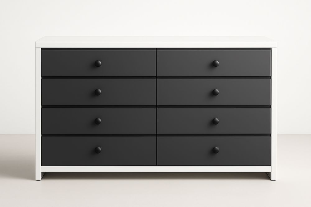 Cassettiera in MDF Bianco con Cassetti Neri, 8 Cassetti