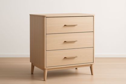 Cassettiera a 3 cassetti in legno di pino con maniglie in metallo