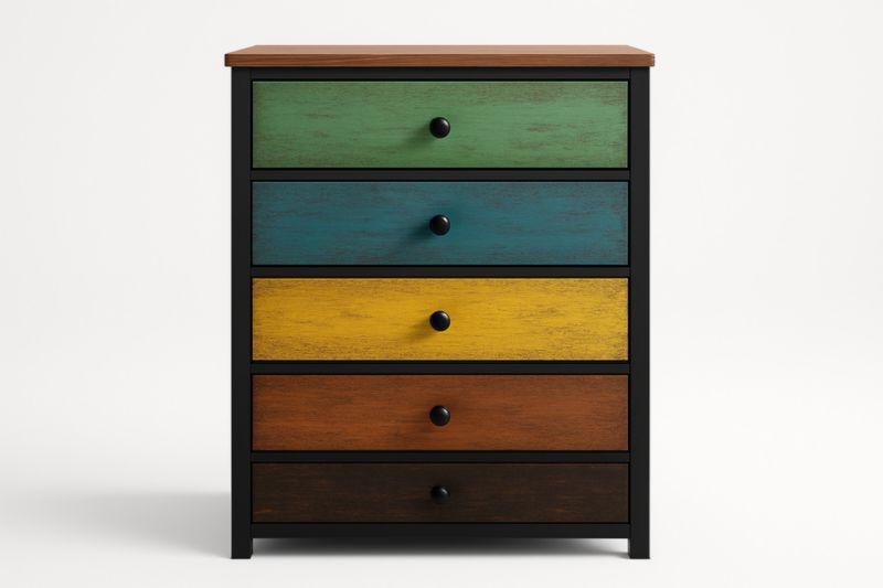 Cassettiera Multicolore con 5 Cassetti in Legno e Metallo
