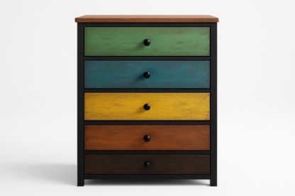 Cassettiera Multicolore con 5 Cassetti in Legno e Metallo