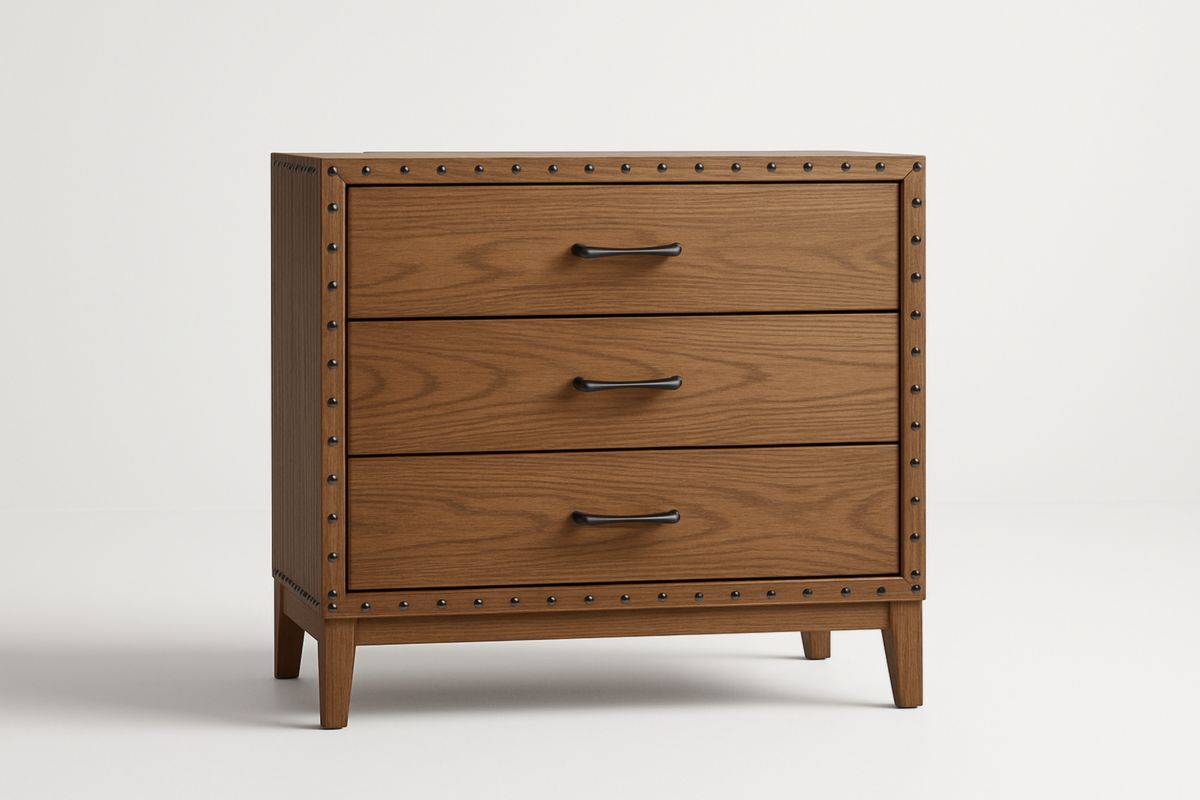 Cassettiera in Legno di Quercia 3 Cassetti Marrone con Maniglie in Metallo