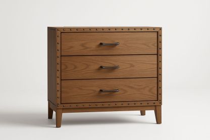 Cassettiera in Legno di Quercia 3 Cassetti Marrone con Maniglie in Metallo