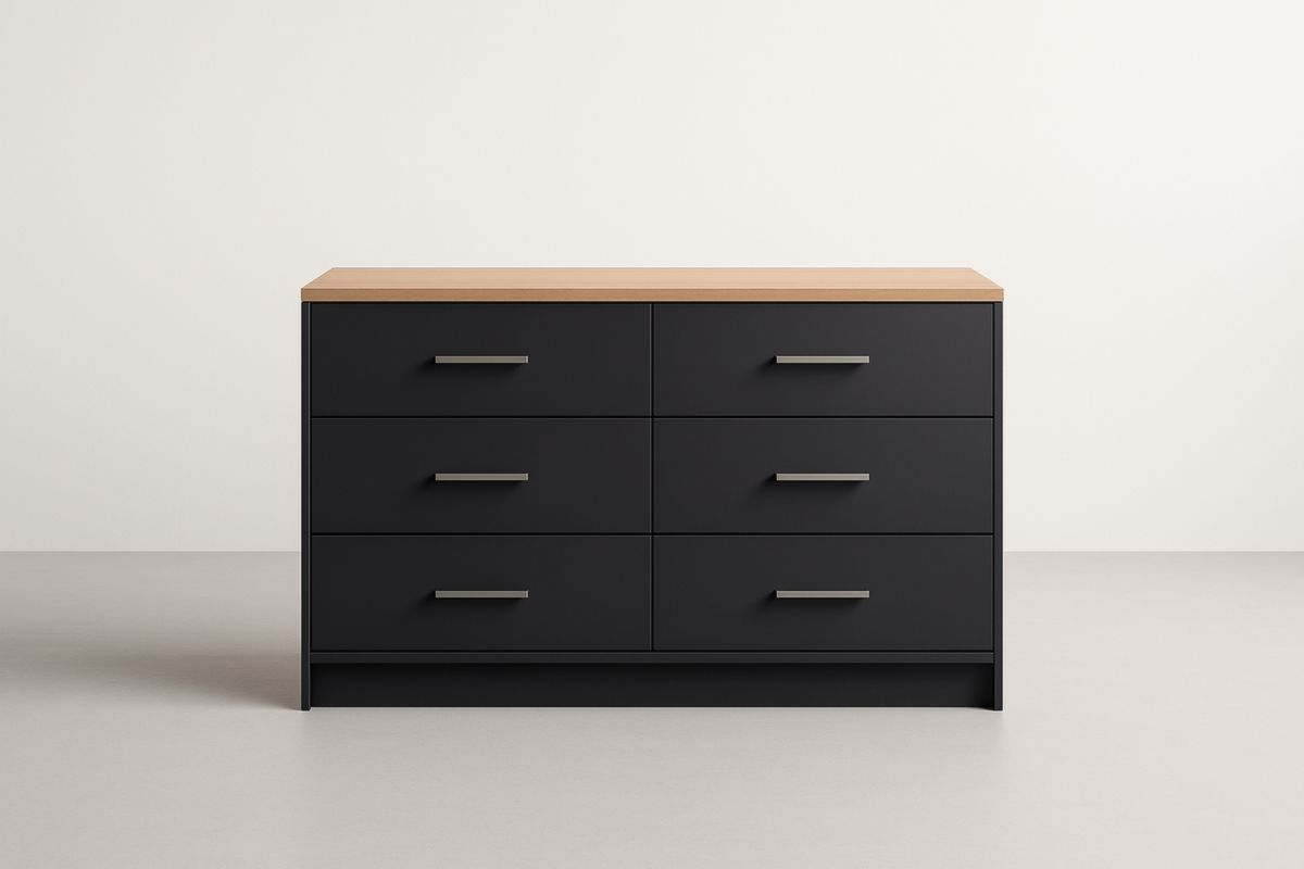 Cassettiera a Sei Cassetti in Legno Nero e Rovere