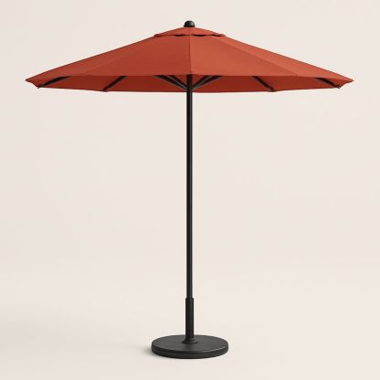 Outdoor Round Polyester Umbrella with Black Aluminium Pole and Cast Iron Base 3m Terracotta