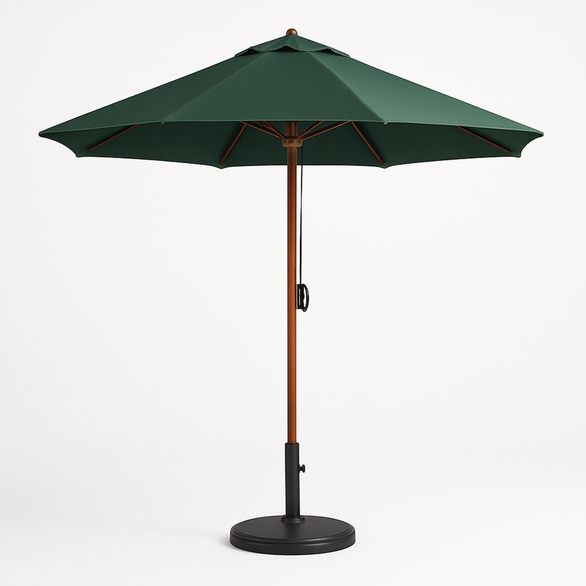 Green Outdoor Market Umbrella with Wooden Pole and Polyester Canopy