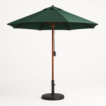 Green Outdoor Market Umbrella with Wooden Pole and Polyester Canopy
