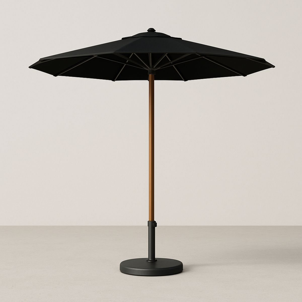 Outdoor Aluminium Umbrella with Black Polyester Canopy and Wood Effect Pole 2.5m
