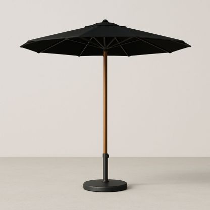 Outdoor Aluminium Umbrella with Black Polyester Canopy and Wood Effect Pole 2.5m