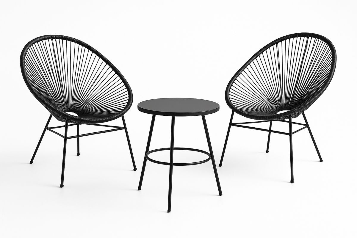 Black Outdoor Lounge Chair and Table Set with Steel Frame and Polyethylene Weave-Daliveron