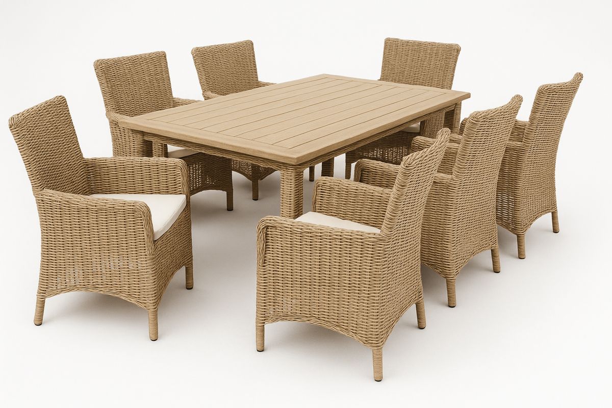 Outdoor Rectangular Wicker Dining Set Beige 8 Seater with Cushions-Daliveron
