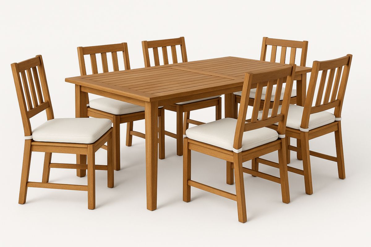 6 Piece Eucalyptus Wood Outdoor Dining Set with Cushioned Chairs-Daliveron