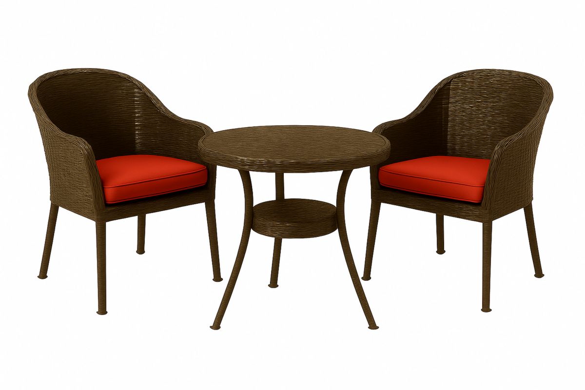 Wicker Bistro Set with Red Cushions and Round Table-Daliveron