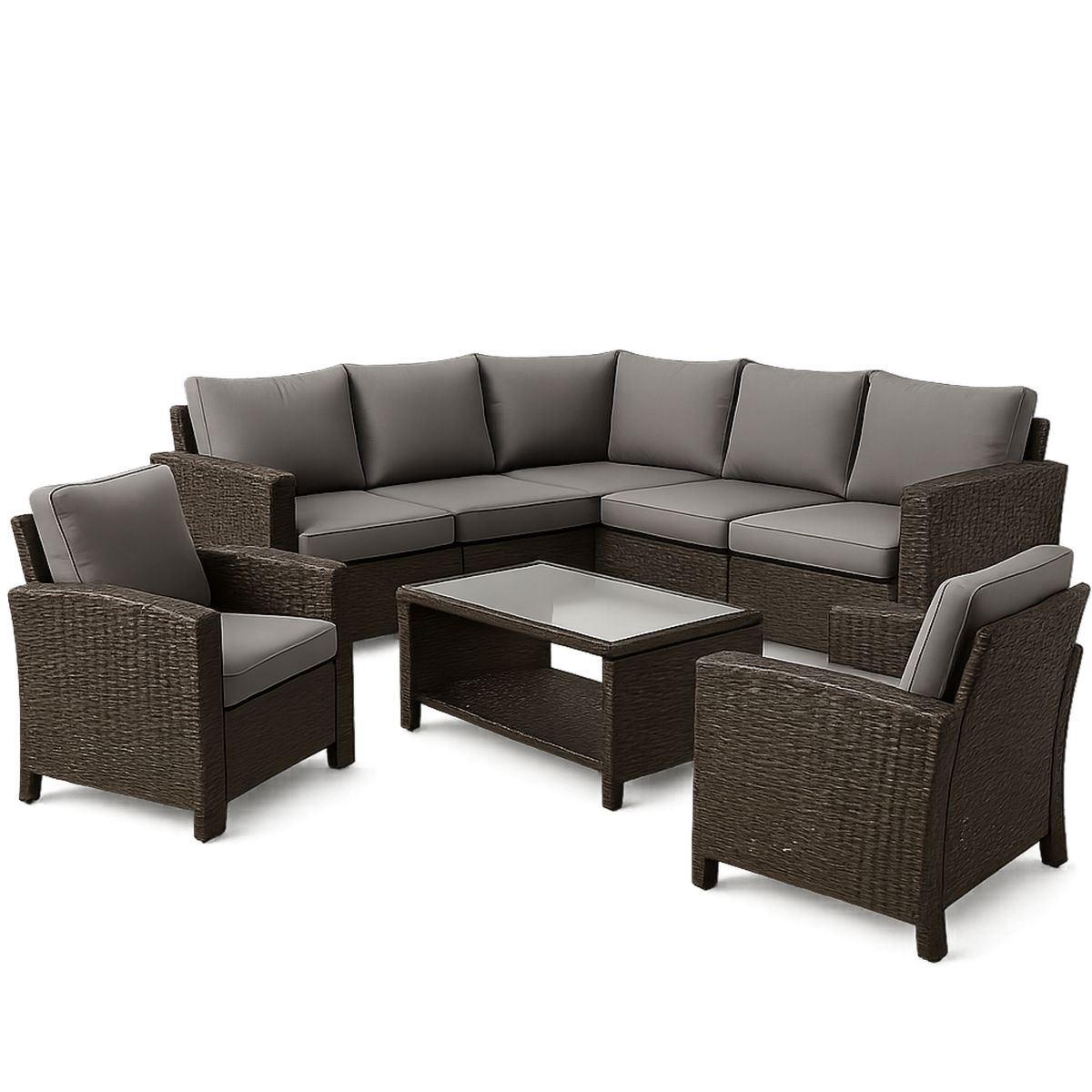 Outdoor Wicker Patio Furniture Set with Cushions Grey/Brown-Venorital