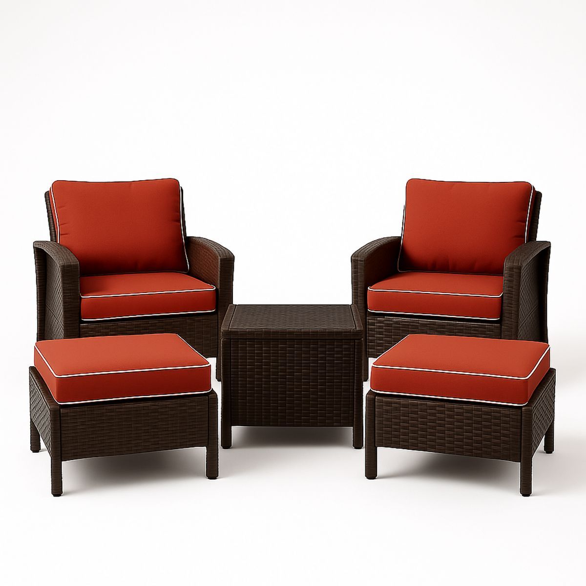 5 Piece Outdoor Wicker Furniture Set with Cushions Brown/Red-Venorital