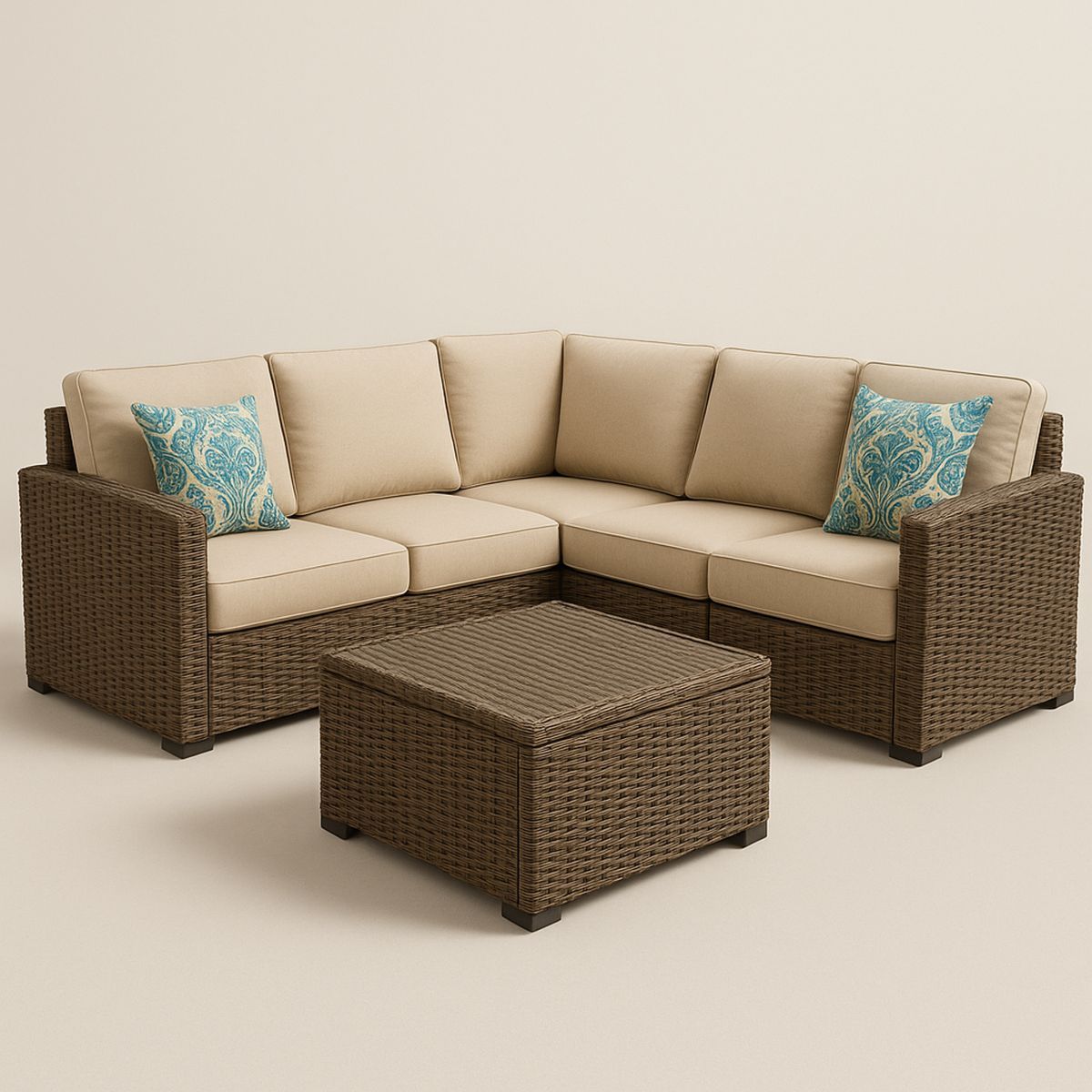 Outdoor Modular Sofa Set Wicker Beige Cushions-Venorital